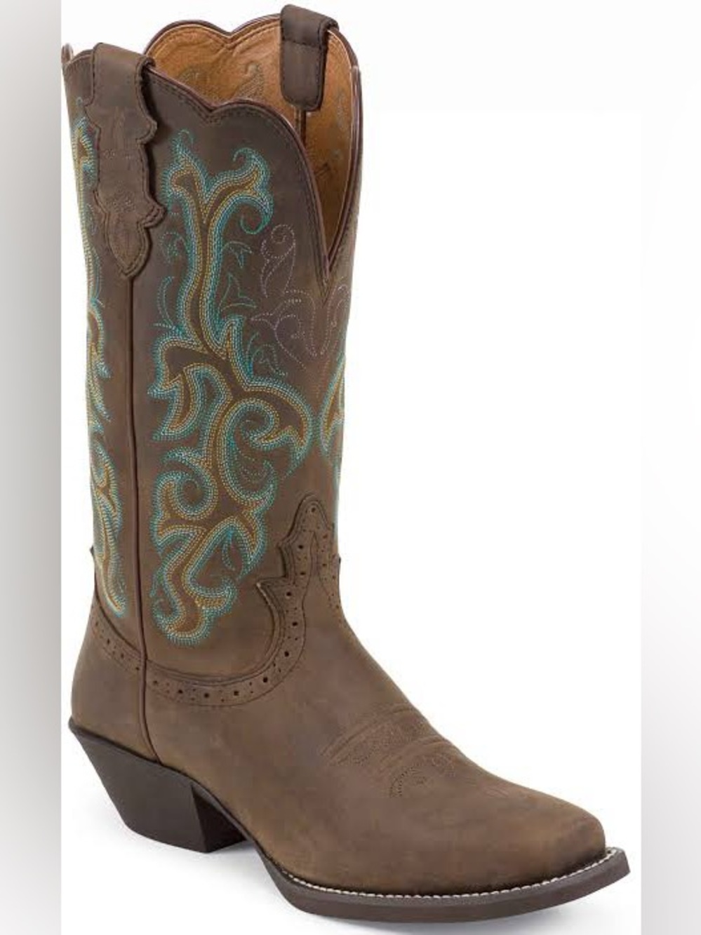 Justin Boots Stampede Square Toe Brown Leather Cowgirl Boots